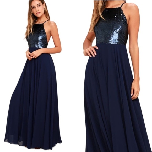 Lulu's Cotillion Matte Navy Blue Sequin Maxi Dress - Picture 2 of 16